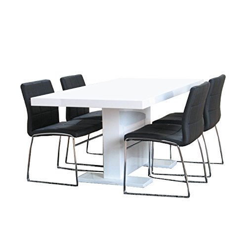 5tlg. Essgruppe CALETTO Sitzgruppe Esstisch Esszimmertisch Tisch weiß hochglanz 5tlg. Essgruppe CALETTO Sitzgruppe Esstisch Esszimmertisch Tisch weiß hochglanz