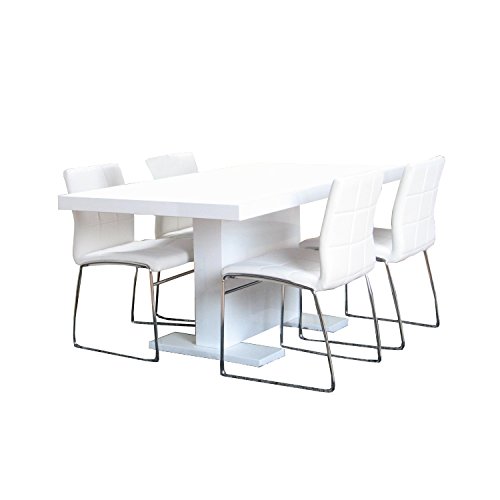 5tlg. Essgruppe CALETTO Sitzgruppe Esstisch Esszimmertisch Tisch weiß hochglanz 5tlg. Essgruppe CALETTO Sitzgruppe Esstisch Esszimmertisch Tisch weiß hochglanz
