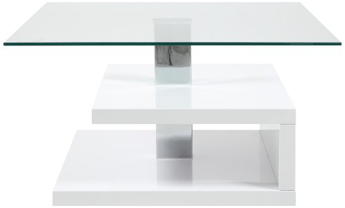 AC Design Furniture H000015092 Couchtisch Lewi, Klarglasplatte, ca. 78 x 43 x 78 cm, weiß hochglanz