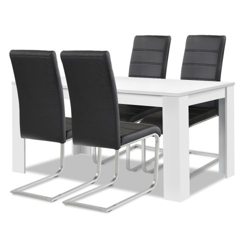 Agionda® Esstisch + Stuhlset : 1 x Esstisch Toledo Weiss + 4 Freischwinger schwarz Agionda® Esstisch + Stuhlset : 1 x Esstisch Toledo Weiss + 4 Freischwinger schwarz