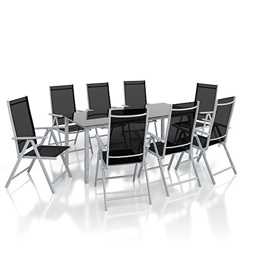 Alu Sitzgarnitur Gartenmöbel Set 9-teilig Garnitur Sitzgruppe 1 Tisch 190x87 + 8 Stühle