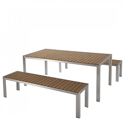 Aluminium Gartenmöbel Set braun - Tisch 180cm - 2 Bänken - Polywood - NARDO