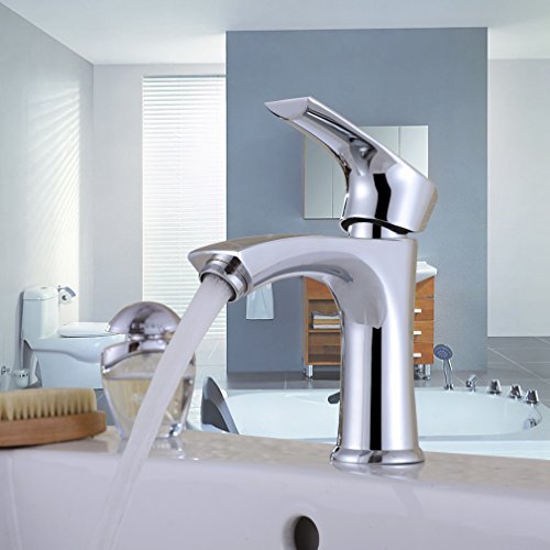 Auralum® Elegant Chrom Einhebel- Mischbatterie Verchromt Wasserhahn Armatur Waschtischarmatur Wasserfall Einhandmischer für Bad Waschbecken