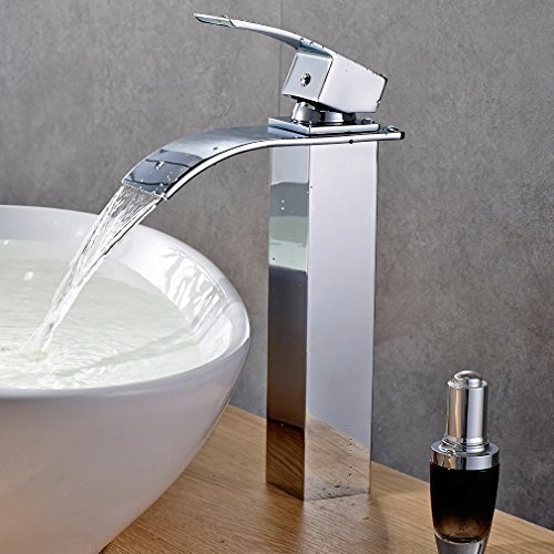 Auralum® Elegant verlängerte Hoch Einhebel Mischbatterie Wasserhahn Armatur Waschtischarmatur Wasserfall Einhandmischer für Bad Badezimmer Waschbecken