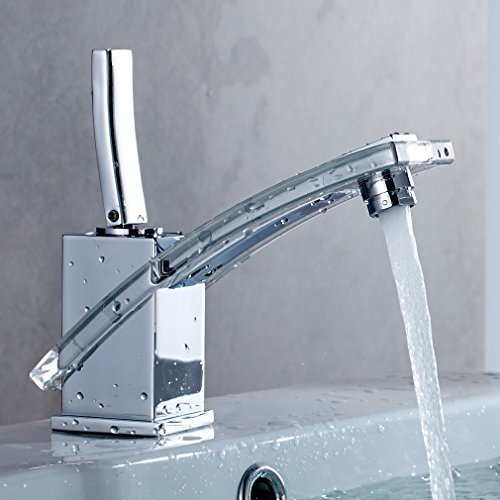 Auralum® PMMA Einhebel Mischbatterie Wasserhahn Armatur Waschtischarmatur Wasserfall Einhandmischer für Bad Badezimmer Waschbecken