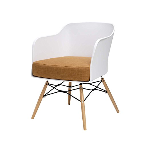 BUTIK Design Esszimmerstuhl Cooper, 4-er Set, 77 x 61 x 49 cm, braunes Sitzkissen aus hochwertiger Baumwolle, plastik weiß