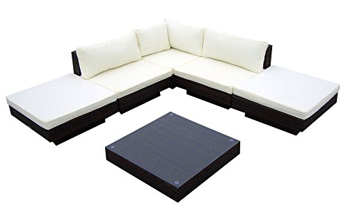 Baidani Gartenmöbel-Sets 10c00002.00002 Designer Rattan Lounge Sunqueen, 1 Sofa, 1 Beistelltisch mit Glasplatte, braun