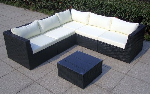 Baidani 10c00022.00001 Designer  Rattan Lounge-Garnitur Surprise,  Sofa, Couchtisch mit Glasplatte, schwarz