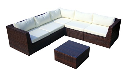 Baidani Gartenmöbel-Sets 10c00022.00002 Designer Rattan Lounge-Garnitur Surprise, Sofa, Couchtisch mit Glasplatte, braun
