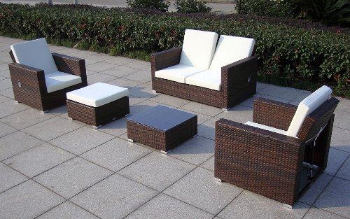 Baidani Gartenmöbel-Sets 10c00038.00002 Designer Lounge-Garnitur Move, 2-er-Sofa, 2 Sesse, 1 Hocker mit Auflage, 1 Couch-Tisch mit Glasplatte, braun Baidani Gartenmöbel-Sets 10c00038.00002 Designer Lounge-Garnitur Move, 2-er-Sofa, 2 Sesse, 1 Hocker mit Auflage, 1 Couch-Tisch mit Glasplatte, braun