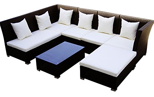 Baidani Gartenmöbel-Sets 10d00004.00001 Designer Lounge-Garnitur Thunder, 4-er Sofa, 2er Sofa, 1 Hocker, Couch-Tisch mit Glasplatte, schwarz