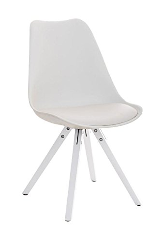 CLP Design Retro Stuhl PEGLEG SQUARE mit Holzgestell weiß, Materialmix aus Kunststoff, Kunstleder und Holz, FARBWAHL weiß