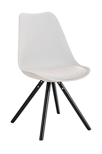 CLP Design Retro Stuhl PEGLEG mit Holzgestell schwarz, Materialmix aus Kunststoff, Kunstleder und Holz, FARBWAHL weiß