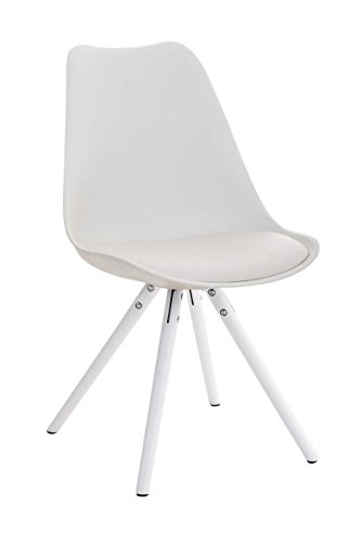 CLP Design Retro Stuhl PEGLEG mit Holzgestell weiß, Materialmix aus Kunststoff, Kunstleder und Holz, FARBWAHL weiß