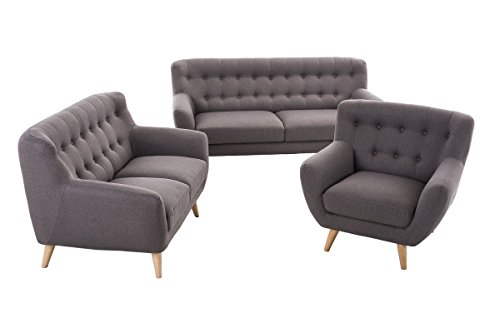CLP Sofa-Garnitur RIHANNA mit Stoffbezug, stilvolle Zierknöpfe und dicke Polsterung, langlebiger Sitzkomfort hellgrau