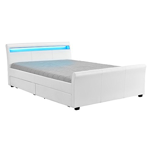 Corium LED Polsterbett "Sevilla" (weiss)(180x200cm) Bett mit 4 Schubladen / Kunst-Leder / mit Stecklattenrost / Kunstlederbezug
