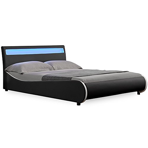 Corium LED Polsterbett "Valencia" (schwarz)(180x200cm) modernes Bett / PU-Leder / mit Stecklattenrost /