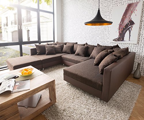 Couch Clovis XXL Dunkelbraun 300x185 Hocker Kissen Wohnlandschaft