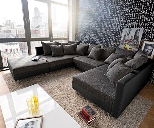 Couch Clovis XXL Schwarz 300x185 Kissen Hocker Wohnlandschaft