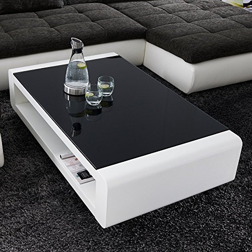 Couchtisch SOLEIL 120x70cm Schwarzglas Weiß Hochglanz Lack Design Tisch Loungetisch