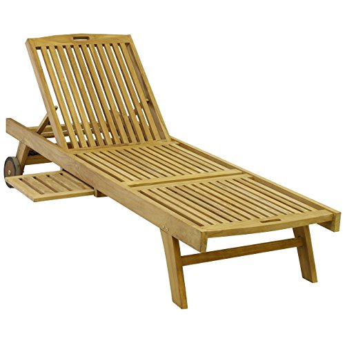 DIVERO GL05650  Sonnenliege Gartenliege Relaxliege Liege Holzliege Teak Holz mit Tablett für Garten Terrasse Balkon Sauna witterungsbeständig behandelt massiv natur