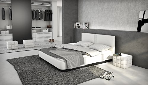 Designerbett LED Bett Polsterbett Kunstlederbett 180 x 200 cm weiß modernes Design