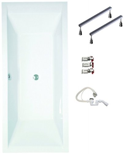 Galdem Badewannen Set GABWSET120RF, 180 x 80 cm, hochwertiges Wannen komplett SET bestehend aus einer Rechteck Acryl Design Badewanne, Wannen Fußgestell sowie Übe