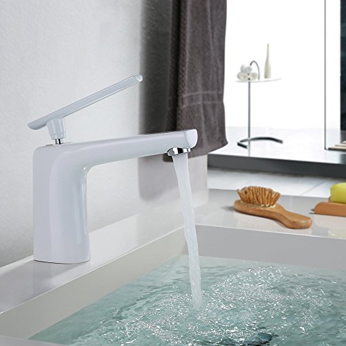 Homelody® DVGW Authentifizieren Weiß Wasserhahn Waschtischbatterie Armaturen Bad Badzimmer Waschtisch Einhandmischer Mischbatterie
