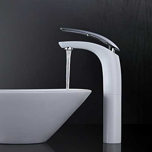 Homelody® Hohe Weiss+Chrom Wasserhahn Bad Waschbecken Elegant Armatur für Badzimmer Waschtisch Einhebelmischer Mischbatterie