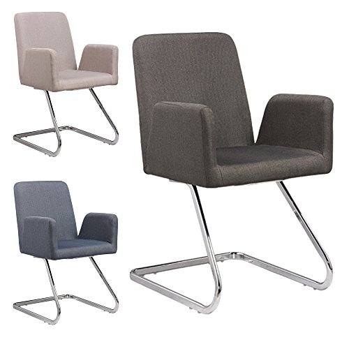 Lounge Stuhl Freischwinger Beatrice mit Armlehnen - Küchenstuhl - viele Farben - Retro Look - Konferenzstuhl - Barstuhl - Esszimmerstuhl - Stoffsessel (Grau)