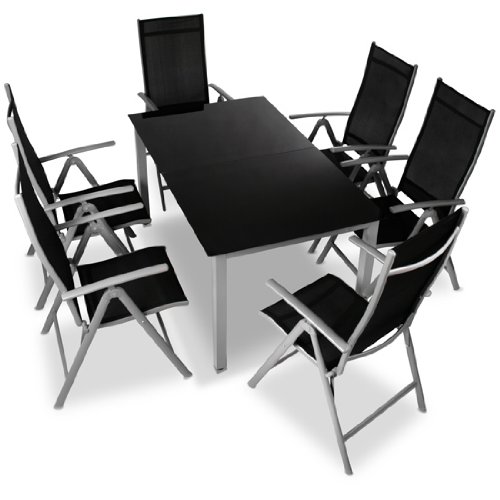 Miadomodo Alu-Sitzgarnitur Gartengarnitur Gartenmöbel 7-teilig (Tisch und Stühle) aus Aluminium mit Farbwahl