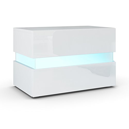 Nachttisch Nachtkonsole Flow, Korpus in Weiß matt / Front in Weiß Hochglanz inkl. LED Beleuchtung