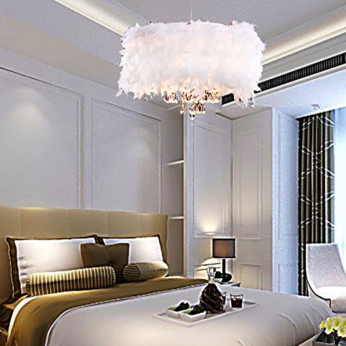 OOFAY LIGHT® Zeitgenössische üppigen White Feather-Kronleuchter mit 3 Lampen Crystal Drop ausgewählte Anhänger Lampe für das Wohnzimmer-Esszimmer-Schlafzimmer