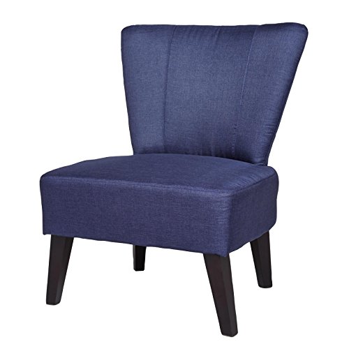 Retro Sessel Polstersessel ALEXIA, Webstoff in blau, mit Holzfüße, Schaumstoffpolsterung und Wellenfedern