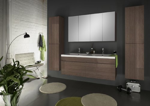 SAM® Badmöbel Set 4teilig Parma Deluxe 140 cm, Trüffel Eiche matt, breiter Spiegelschrank, zwei Hochschränke, Doppelwaschplatz