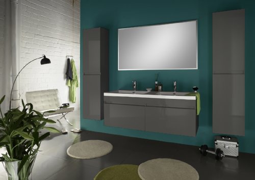 SAM® Badmöbel Set 4tlg Parma Komplettset Hochglanz grau mit Spiegel Komplettset 140 cm breiter Waschplatz Lieferung durch eine Spedition zerlegt