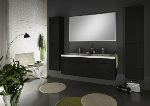 SAM® Badmöbel Set 4tlg Parma Komplettset Hochglanz schwarz mit Spiegel Komplettset 140 cm breiter Waschplatz Lieferung durch eine Spedition zerlegt