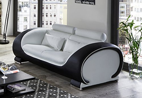 SAM® Design Couch, Sofa Vigo 2-Sitzer, 151 cm Länge, in weiß schwarz mit bequemen verstellbaren Kopfstützen, Polstercouch mit Samolux®-Bezug, mit edlen chromfarbenen Füßen