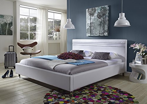 SAM® Design Polsterbett Kent, 180 x 200 cm in weiß, Bett mit 3 schwarzen Ziernähten am Kopfteil, angenehmer Liegekomfort pflegeleichte Oberfläche
