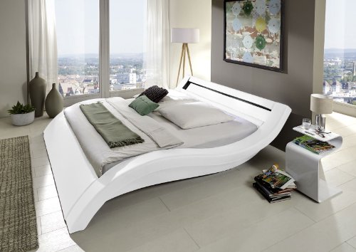 SAM® Innocent Polsterbett Bett Look in weiß 140 x 200 cm geschwungene Seitenteile Kopfteil mit Beleuchtung Wasserbett geeignet teilzerlegt Auslieferung durch Spedition