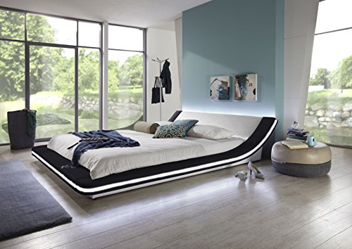 SAM® Polsterbett Bett Custavo LED in schwarz / weiß 160 x 200 cm abgerundetes modernes Design Beleuchtung vorhanden teilzerlegt Auslieferung durch Spedition