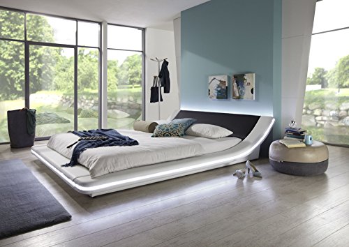 SAM® Polsterbett Bett Custavo LED in weiß / schwarz 180 x 200 cm abgerundetes modernes Design Beleuchtung vorhanden teilzerlegt Auslieferung durch Spedition