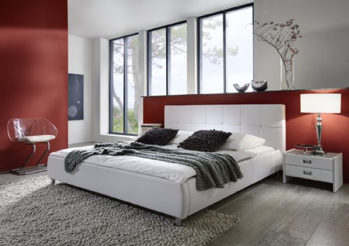 SAM® Polsterbett Zarah weiß 180x200 cm, Bett mit chrom-farbenen Füßen, Kopfteil modern im abgesteppten Design, Doppelbett auch als Wasserbett geeignet