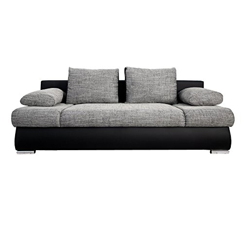 Stylisches Design Schlafsofa ORLANDO grau-schwarz Strukturstoff Federkern mit Bettkasten