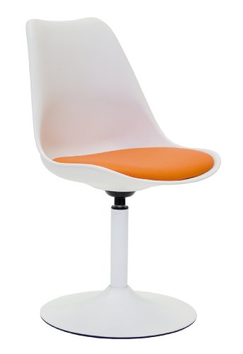 Tenzo 3303-417 TEQUILA - Designer Esszimmerstuhl Viva, Kunststoffschale mit Sitzkissen in Lederoptik, Untergestell Metall, pulverbeschichtet, 83 x 49 x 53 cm, weiß / orange
