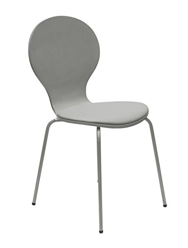 Tenzo 610-012 Flower 4-er Set, Designer Stühle, 87 x 46 x 57 cm, Schichtholz lackiert matt, Sitzkissen in Lederoptik, Untergestell Metall, lackiert, hellgrau