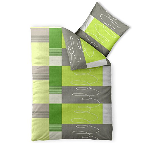 2 teilige CelinaTex Sommer-Bettwäsche | 100% Baumwolle Seersucker Marken Qualität | 135 x 200 cm Serie Enjoy 2-tlg. | Design Ellen hell grün grau weiß Kacheln