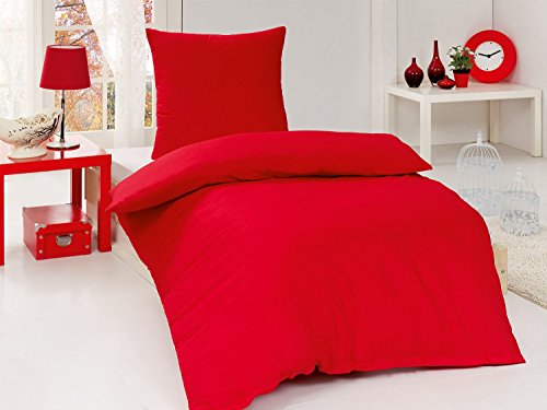 4-Teilige hochwertige Renforcé-Bettwäsche UNI in Rot 2x 135x200 Bettbezug + 2x 80x80 Kissenbezug , 100% Baumwolle