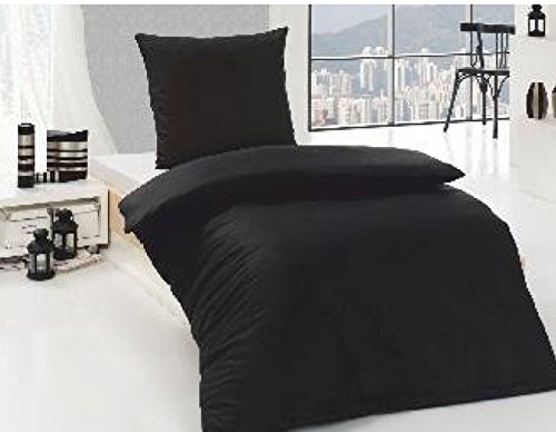 4-Teilige hochwertige Renforcé-Bettwäsche UNI in Schwarz 2x 135x200 Bettbezug + 2x 80x80 Kissenbezug , 100% Baumwolle