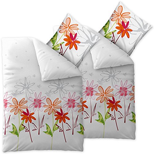 4 teilige CelinaTex Sommer-Bettwäsche | 100% Baumwolle Seersucker Marken Qualität | 135 x 200 cm Serie Enjoy 4-tlg. | Design Ayana weiß grün orange rot Blumen